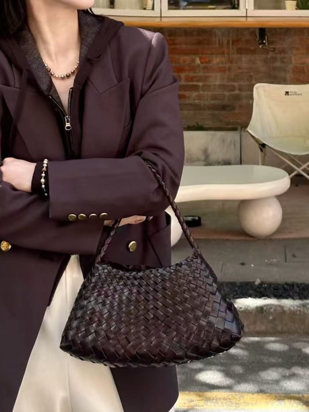 Woven Leather Shoulder Bag Brown